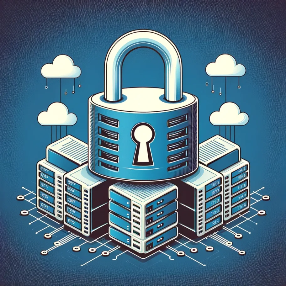 Cadenas sur un réseau de serveurs illustrant la sécurisation du port FTP sur ProFTPD Cadenas sur un réseau de serveurs illustrant la sécurisation du port FTP sur ProFTPD.