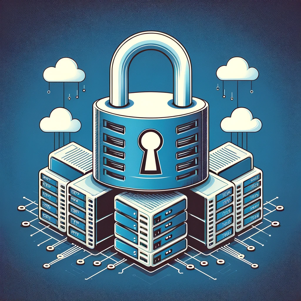 Cadenas sur un réseau de serveurs illustrant la sécurisation du port FTP sur ProFTPD Cadenas sur un réseau de serveurs illustrant la sécurisation du port FTP sur ProFTPD.
