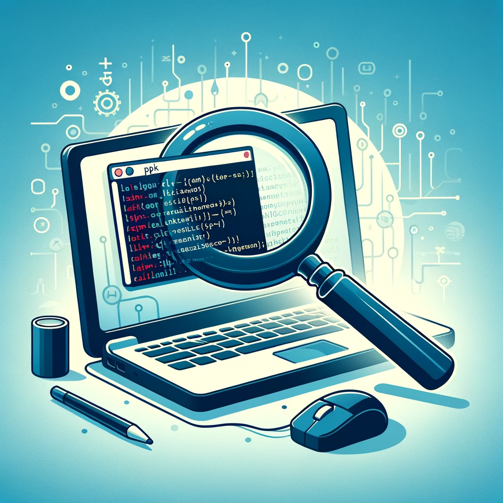 Illustration d’une loupe sur un écran d’ordinateur affichant des lignes de code, représentant la recherche avancée de fichiers et d’informations sur Linux. Illustration d'une loupe sur un écran d'ordinateur affichant des lignes de code, représentant la recherche avancée de fichiers et d'informations sur Linux.