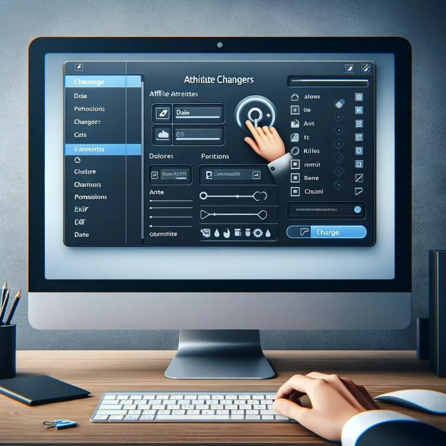 Cette image conceptuelle illustre une personne utilisant Attribute Changer sur son ordinateur, démontrant la simplicité et l'efficacité du logiciel dans un environnement de bureau.