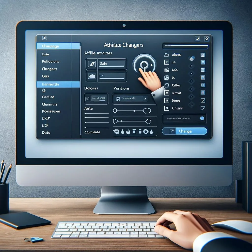 Attribute Changer Cette image conceptuelle illustre une personne utilisant Attribute Changer sur son ordinateur, démontrant la simplicité et l'efficacité du logiciel dans un environnement de bureau.